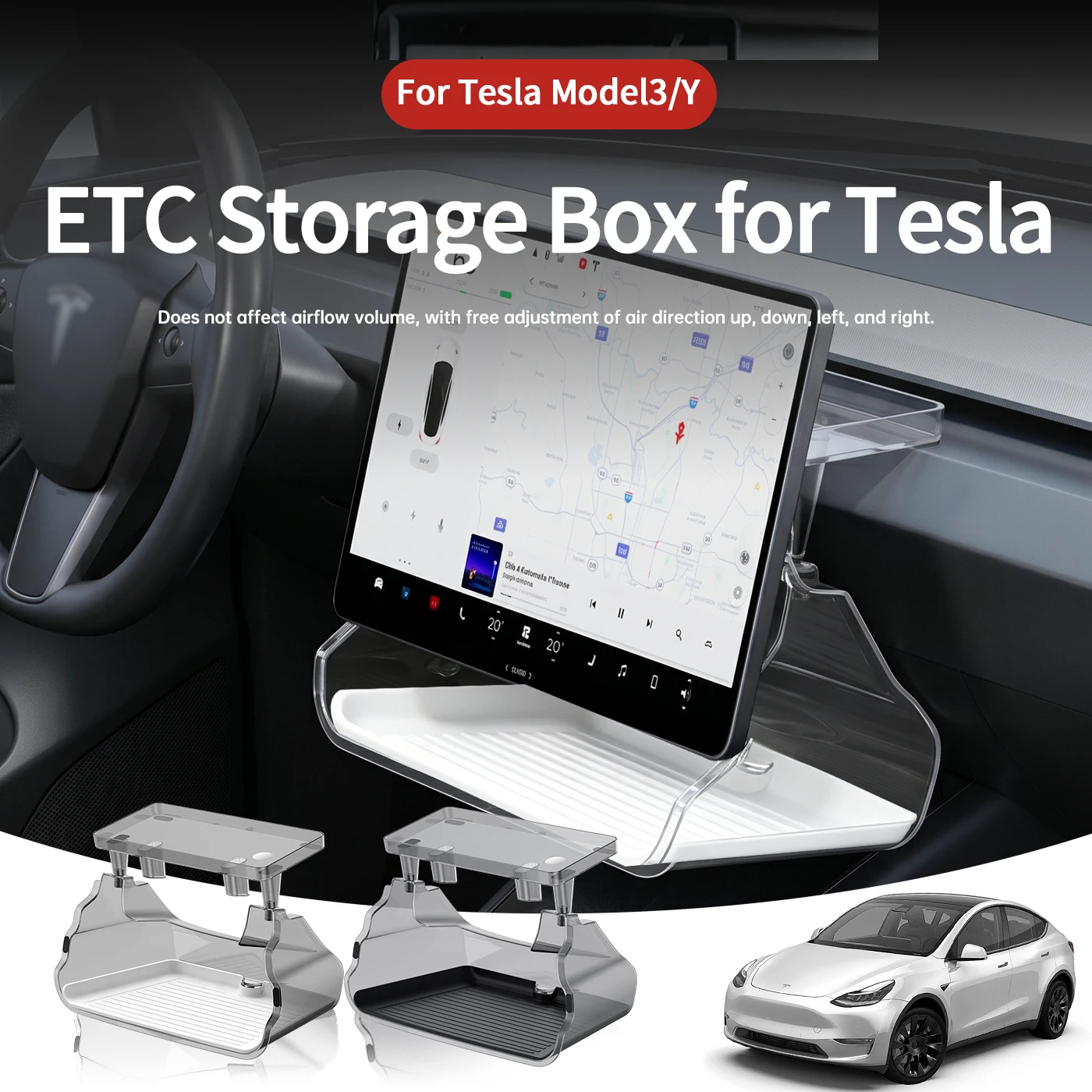 

For Tesla Model 3 (24-)Highland Model Y YL(25-)Juniper Screen Hidden ETC Storage Box Tray Central Control Tuning Car Accessories