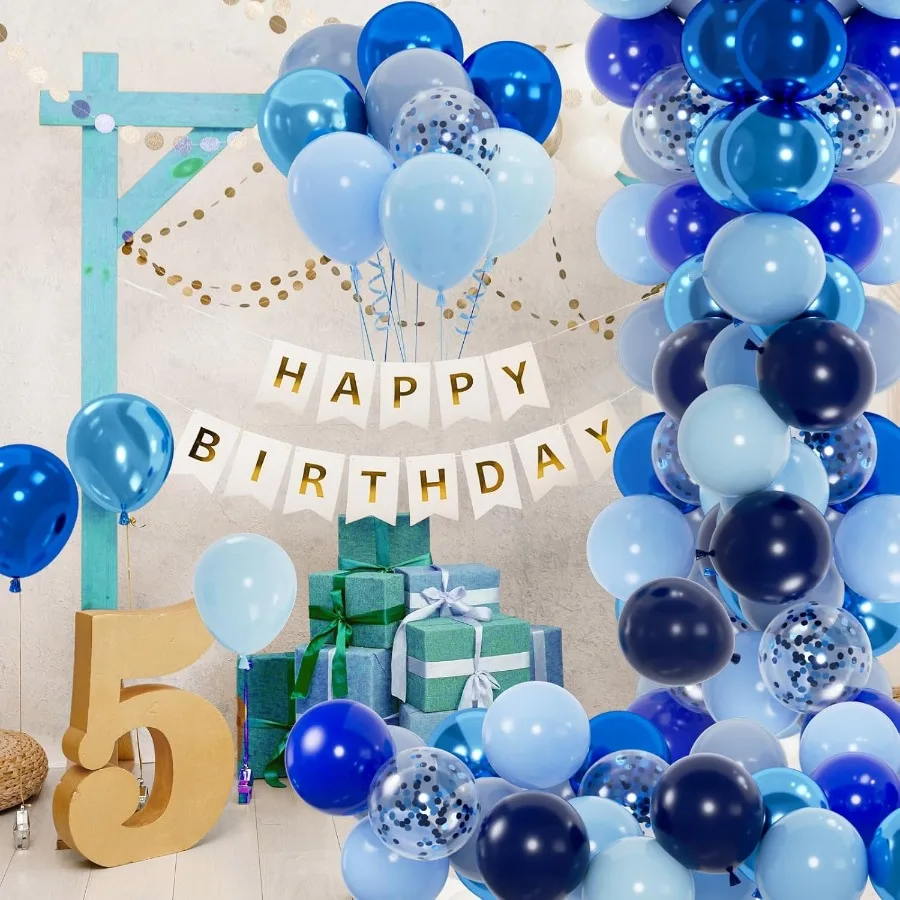 100 قطعة بالونات زرقاء مجموعة 12 بوصة معدنية كروم لؤلؤة البحرية والباستيل بالونات زرقاء مغبرة أعياد الميلاد عيد الأب 2025