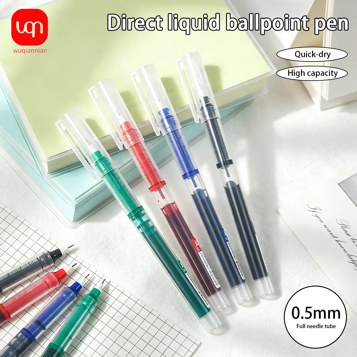 Direct Liquid Ink Rollerball Gel Pen 0.5mm Fine Needle Tip Multi‑Color Quick‑Drying Ink Transparent Body Office Writing Pens