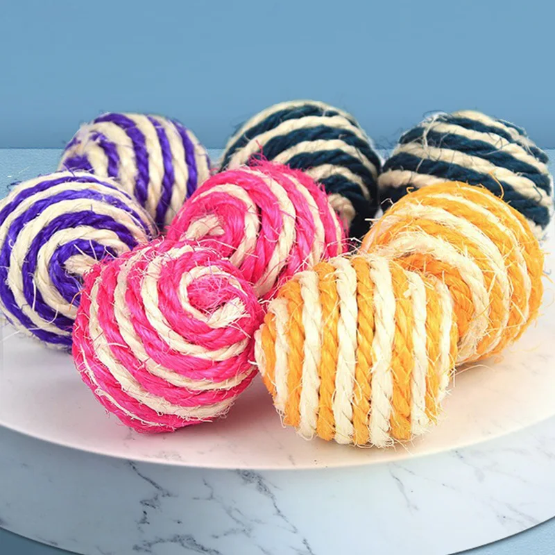 ألعاب القطط الحياكة كرات السيزال طحن الأسنان ألعاب الحيوانات الأليفة كرات التفاعلية القطط هريرة الكلب التدريب اللعب مضغ (لون عشوائي) #4