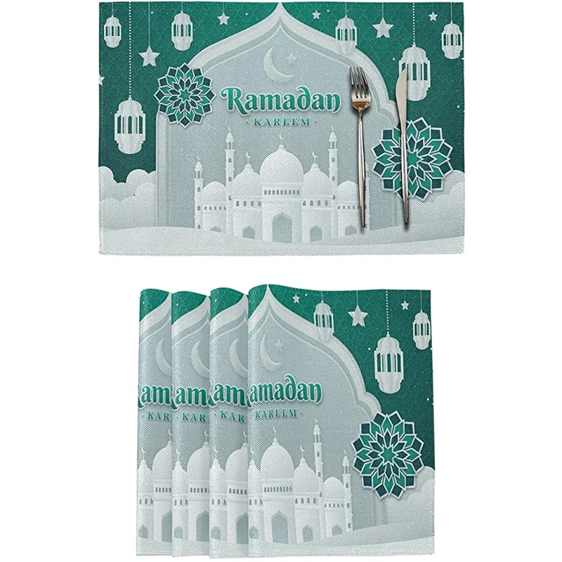 1Pcs Ramadan Kareem Placemat Eid Mubarak Non-Slip Heat Resistant Placemats for Dining Table Washable Table Mats Decoration