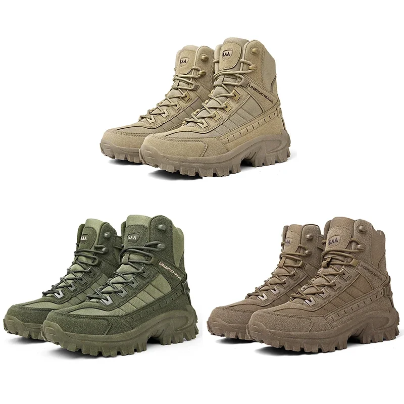 New Military Man Tactical Boots Anti-Slip Ankle Boots Army Boots Men with Side Zipper Big Size Work Safety Shoes Motocycle Boots