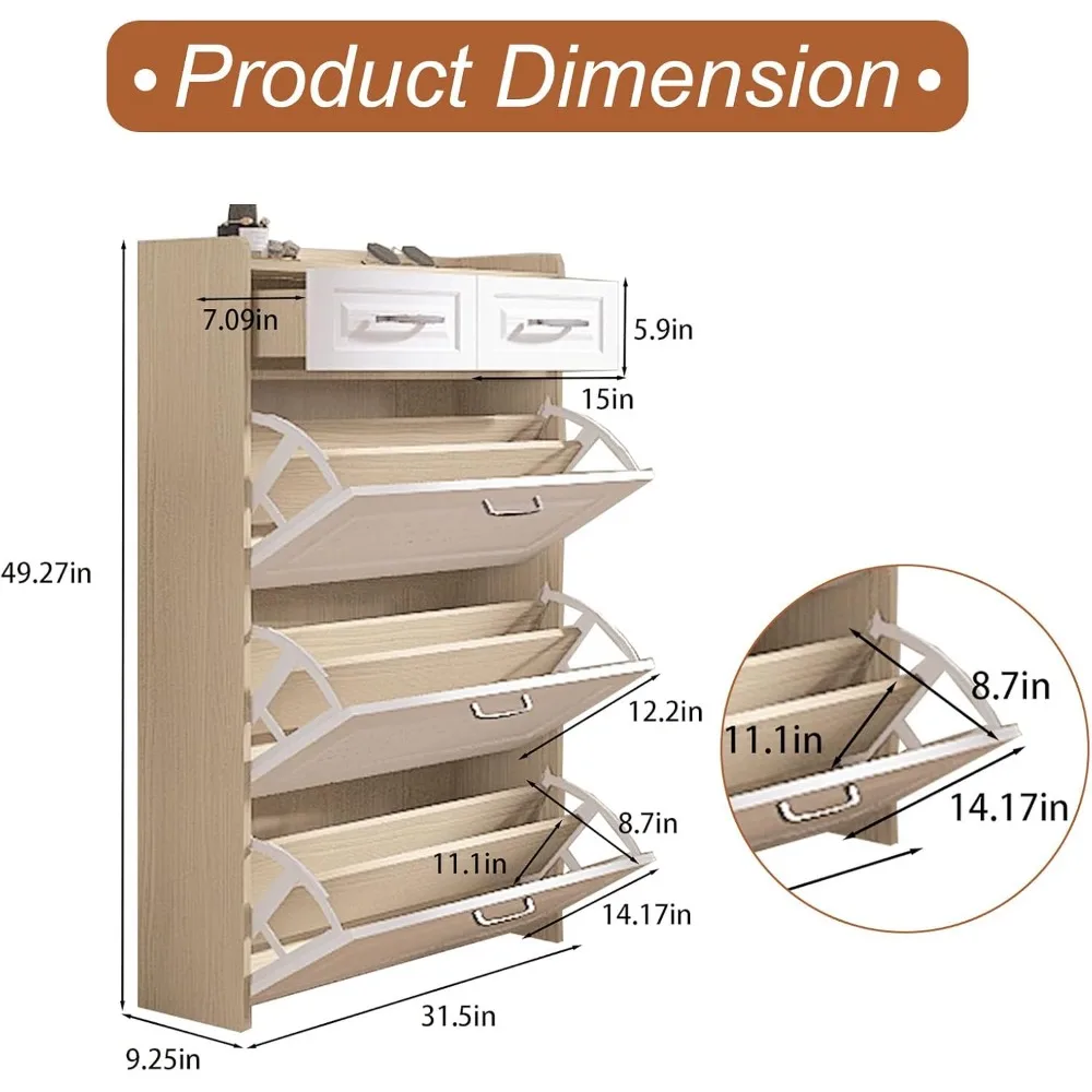 Shoe Storage Cabinet with 3 Flip Drawers and 2 Storage Drawers,Easy to Store 18-25 Pairs of Shoes,Wood Shoe Storage Cabine