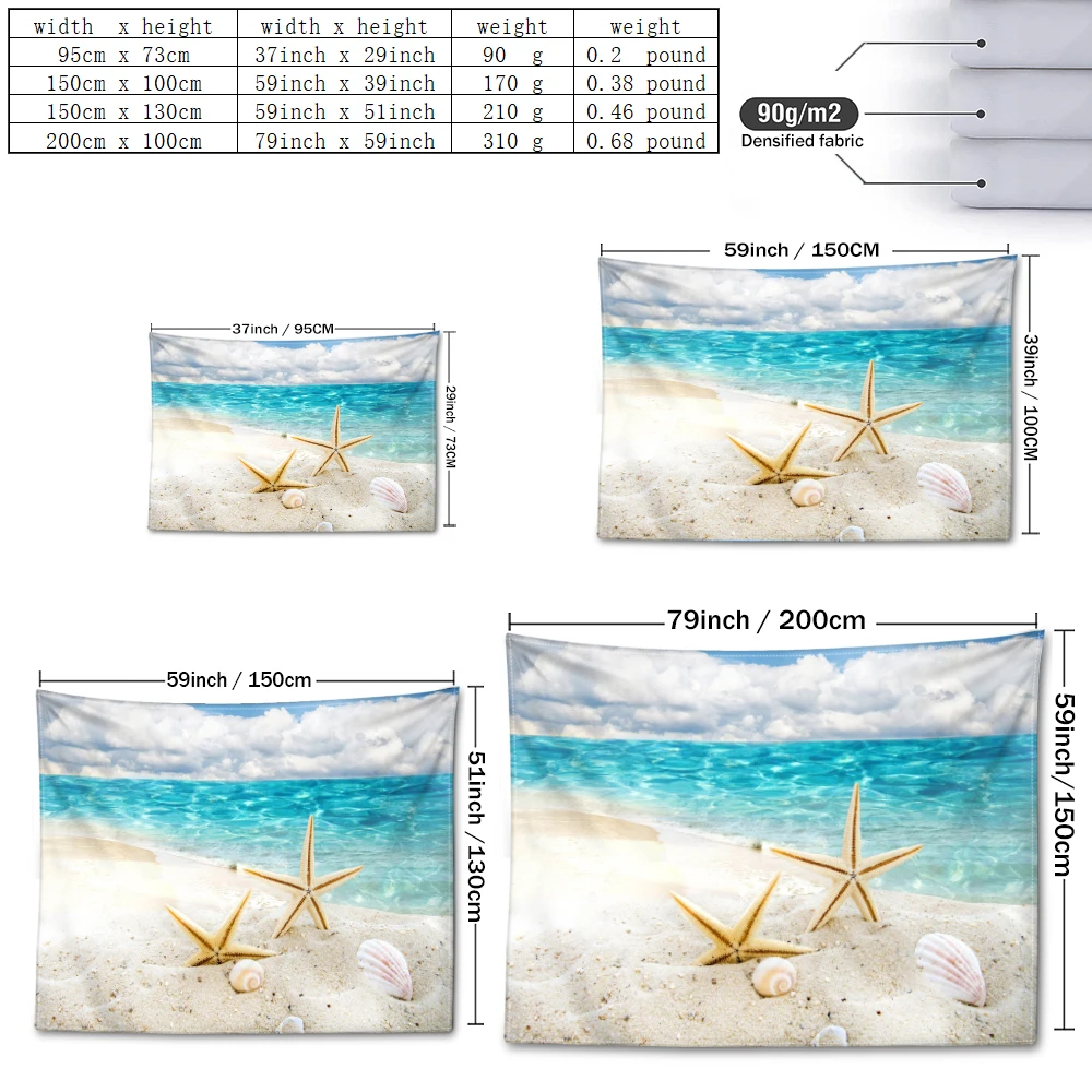 Marine starfish 2D printed tapestry, machine washable, wall mounted decoration for bedrooms, study rooms, and living rooms