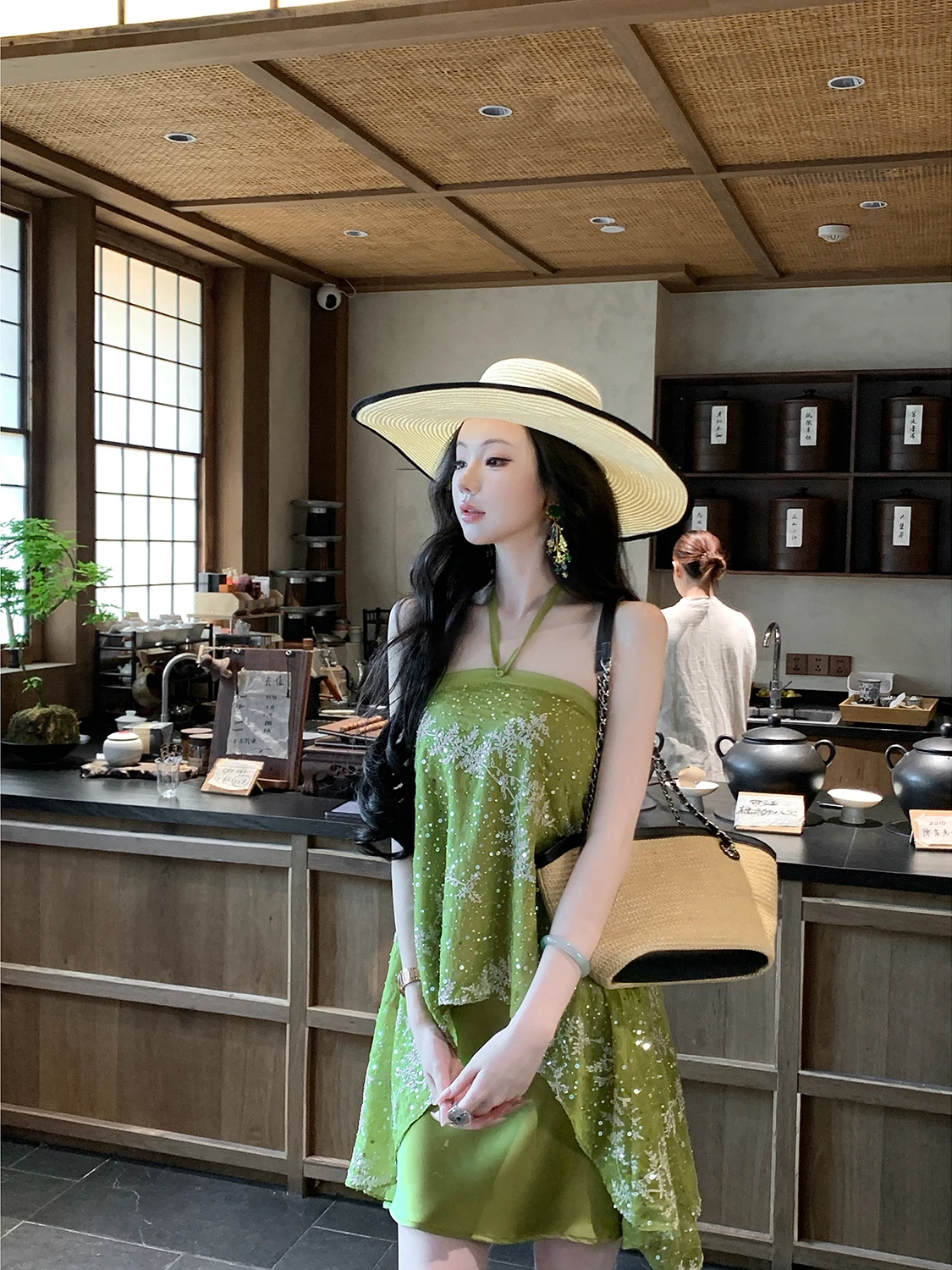 Syqiao Summer Neck Hanging Small Shirt Bead Embroidery Irregular Women's Top Bamboo Shadow Thousand Layers Ladies Vest