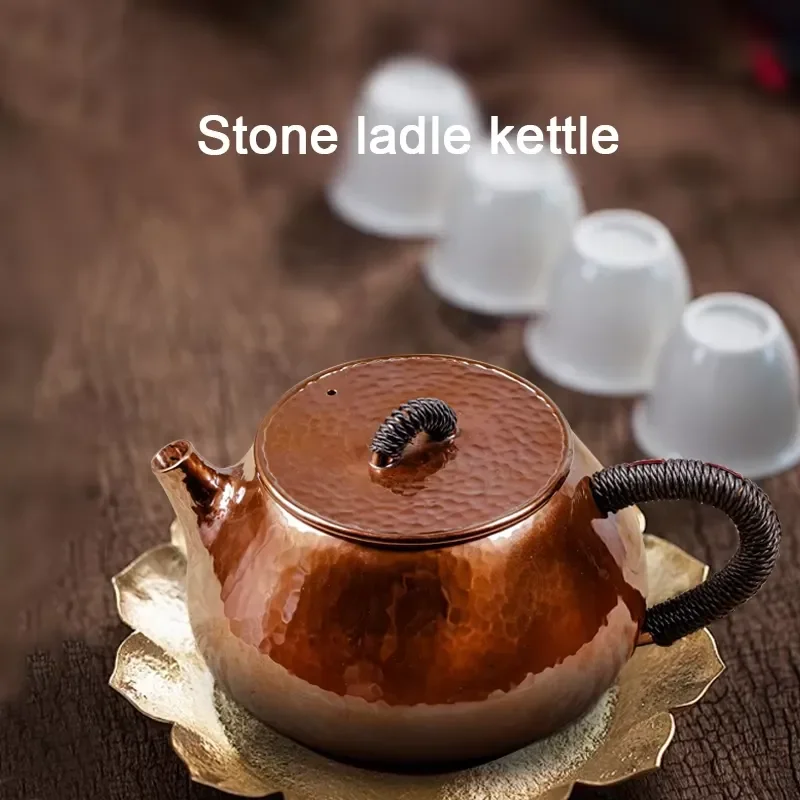 270ml Hand Carved Hammered Copper Teapot Antique Pure Metal Kettle Premium Traditional Tea Pot for Home Kitchen Decor Gift
