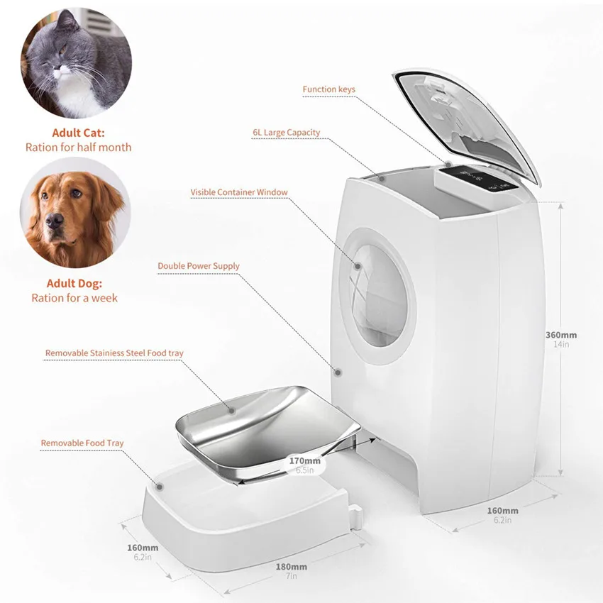 Guangdong Linsun WiFi Smart Automatic Pet Feeder with Plastic Material Battery Powered 6L Capacity Indoor Use for Dogs & Cats