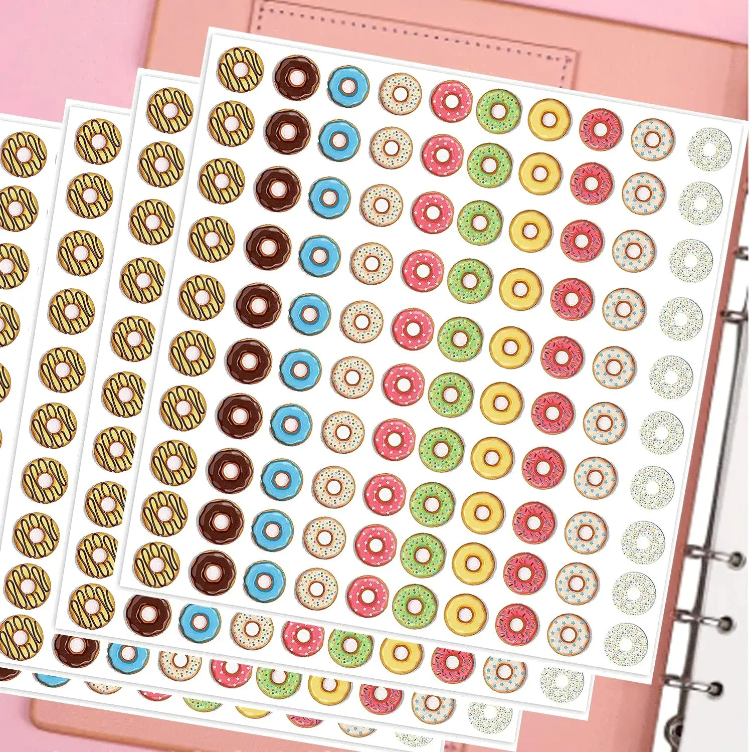 Hole Label Loose-Leaf Paper Hole Reinforcement Stickers Assorted Donut Designs 0.5inch Binder Hole Reinforcements Labels 2000Pcs