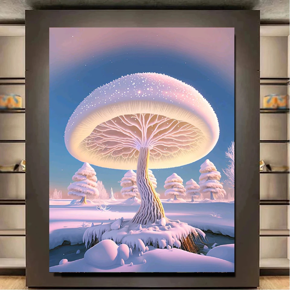 Cross Stitch Diy Diamond Painting Mosaic Snow Mushroom Tree Full Square/round Rhinestone Embroidery Fantasy Landscape