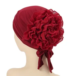 New Women Pre-Tied Hijabs For Women Turban Hat Inner HIjab Caps Solid Color Back Flower abaya Islam Udnerscarf Women's hijabs