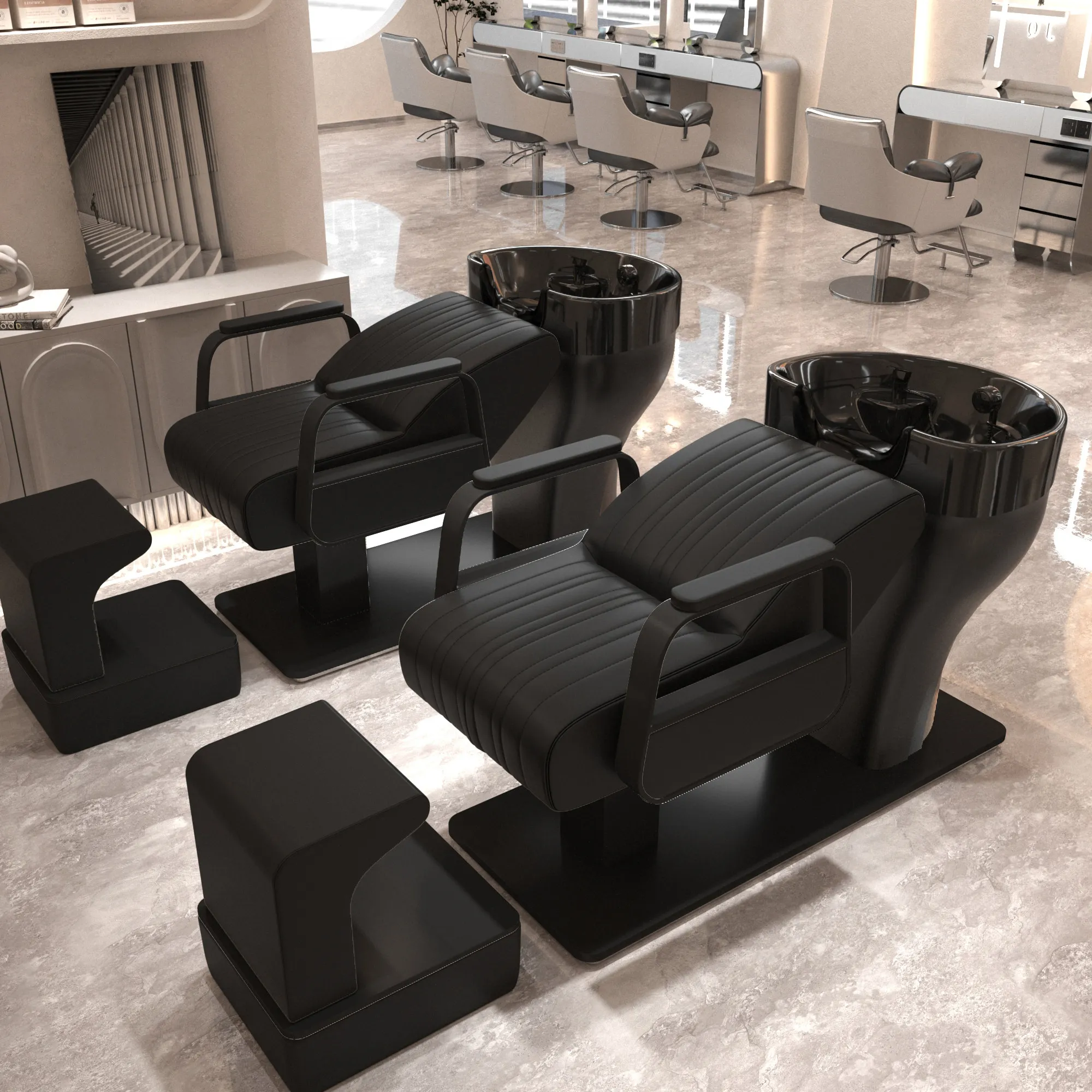 Business Modern Elegant Shampoo Bed Living Room European Style Shampoo Bed Ceramic Basin Head Spa Lavacabezas Beauty Furniture