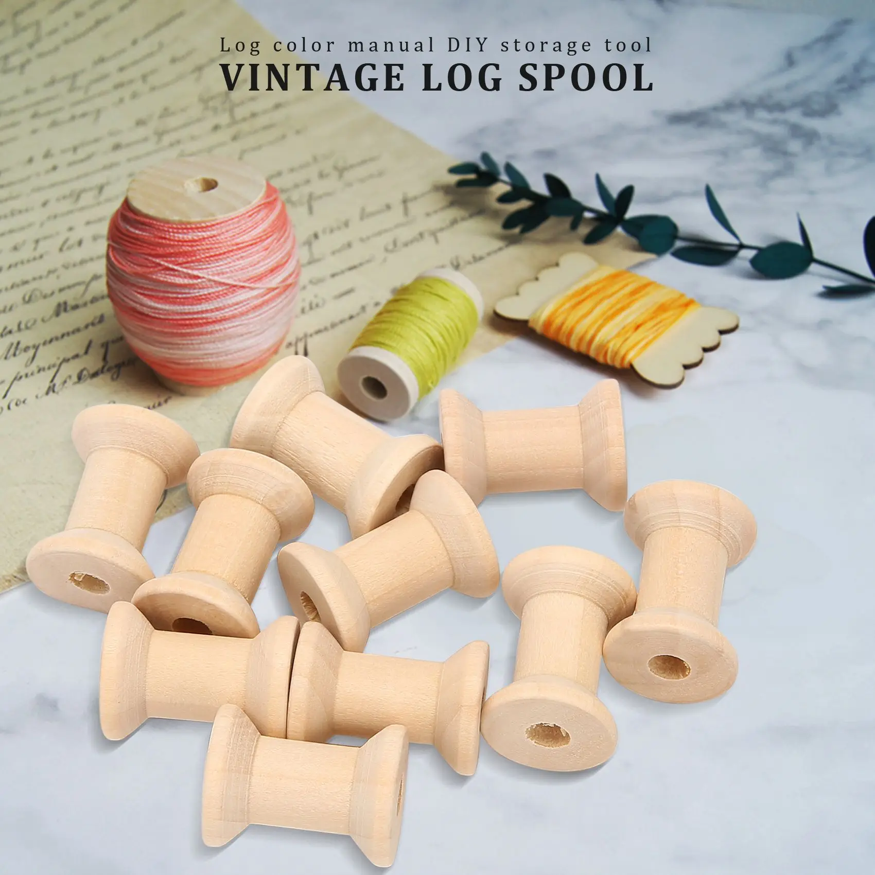 10Pcs Wooden Empty Thread Spools Natural Color 29mm x23mm