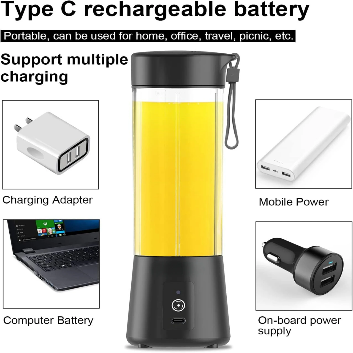 High-Speed USB Rechargeable Portable Personal Blender with Powerful 4000mAh Battery - Perfect for Making On-The-Go Protein Shake