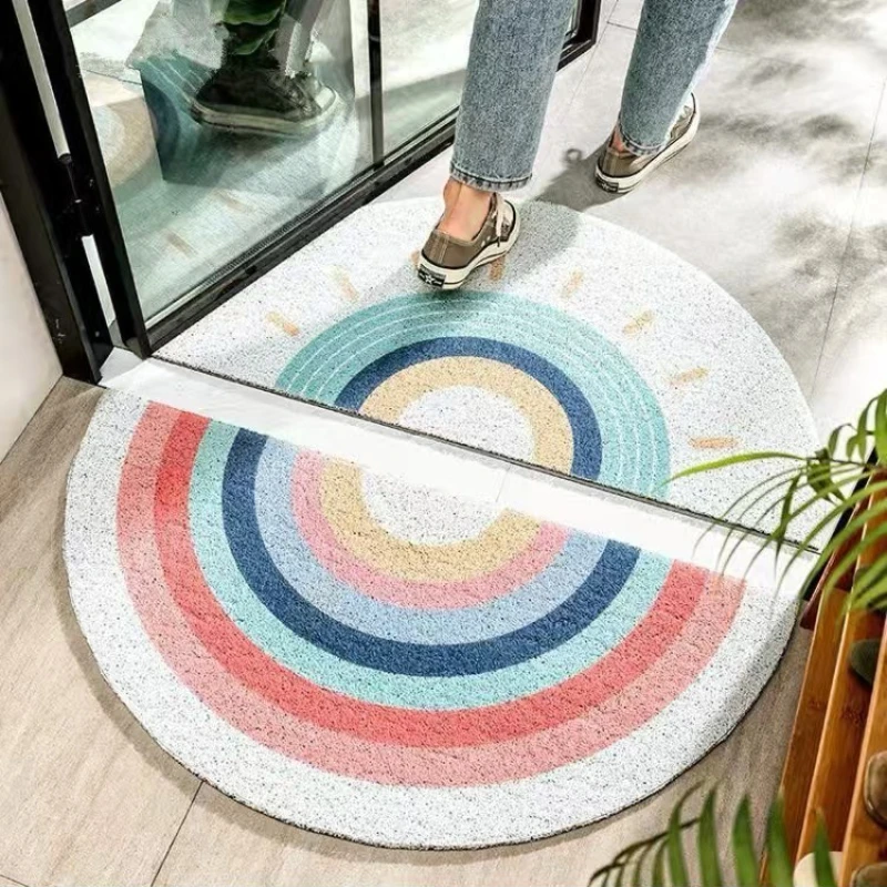 

Rainbow Print Carpet Shoe Entry Dirt Absorbent Mat Semi Circular Creative Floor Mat Hand Washable Entry Door Mat Home Decoration