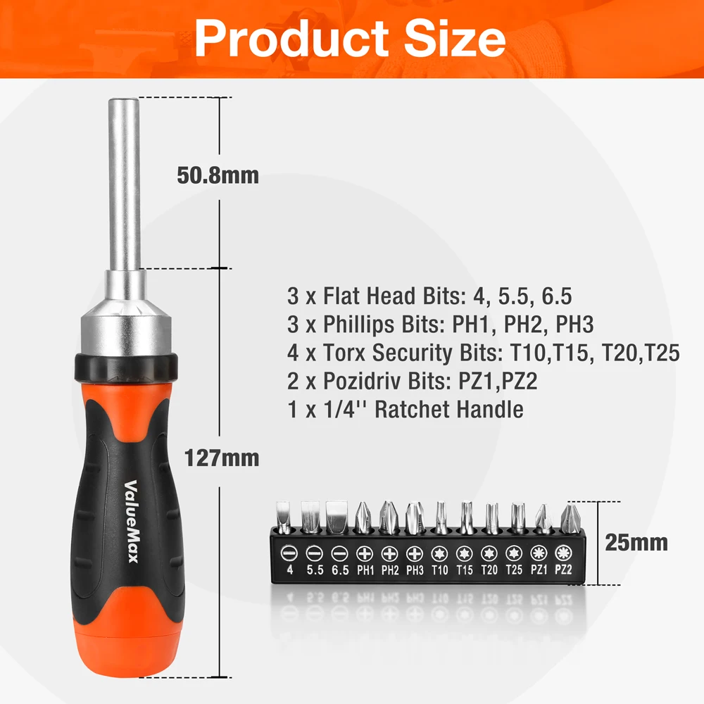 ValueMax 12 in 1 Ratcheting Multi-Bit Screwdriver Set Magnetic Screwdriver Kit Precision Bits PH2 Ratchet Screwdriver Bit Set