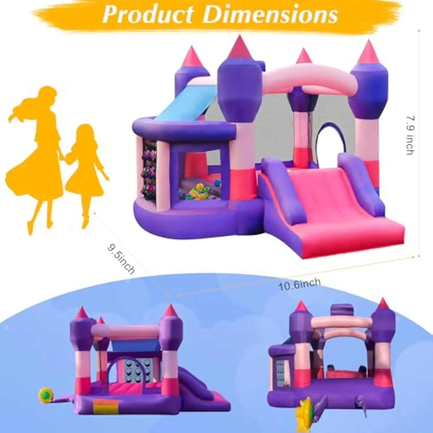 Bounce House, Inflatable Bounce House for Kids with Blower, Jumping Castle with Slide, Indoor Outdoor Backyard Small Toddlers