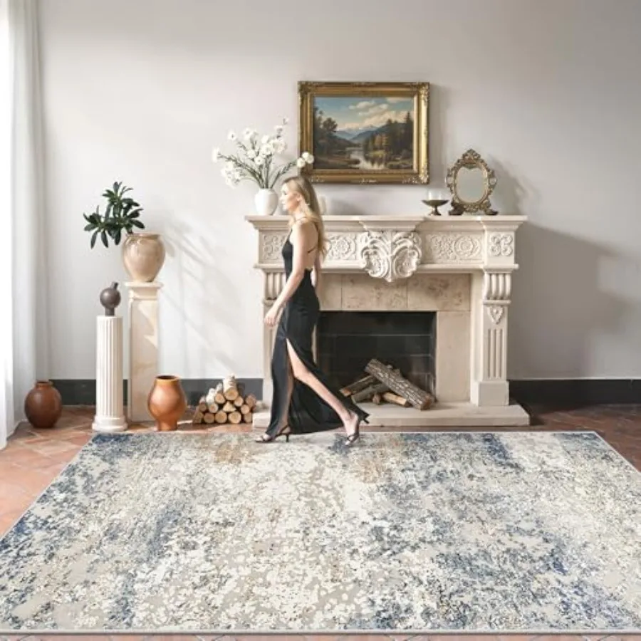 

Washable Rug with AntiSlip Backing for Living Room and Bedroom Abstract Design Area Rug 5x7 Feet Stain Resistant and Foldable M