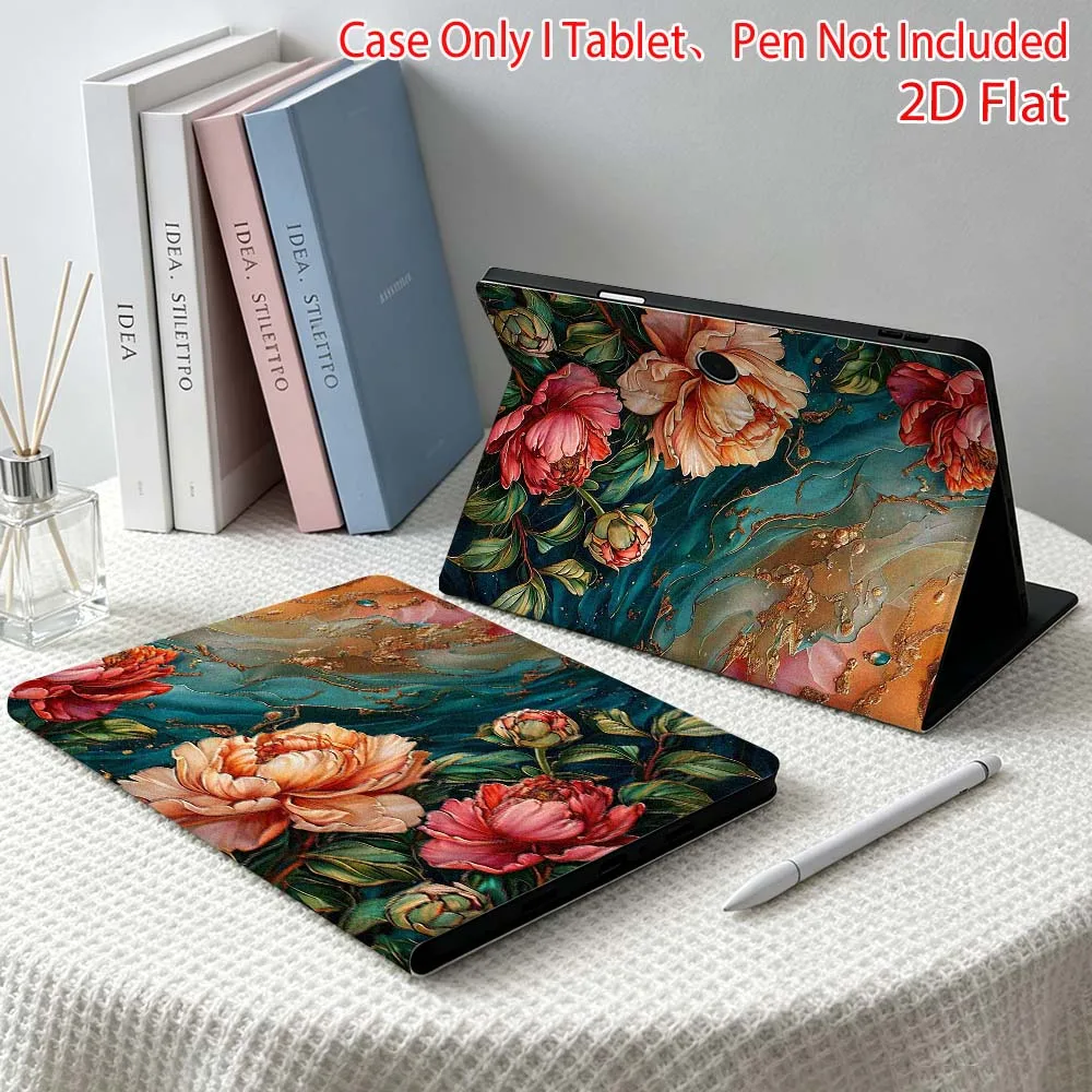 Red peony pattern For OPPO VIVO IQOO OnePlus Realme Pad 3 Pro 13 12.1 11.4 11 inch Pen Tray Tablet Case Soft