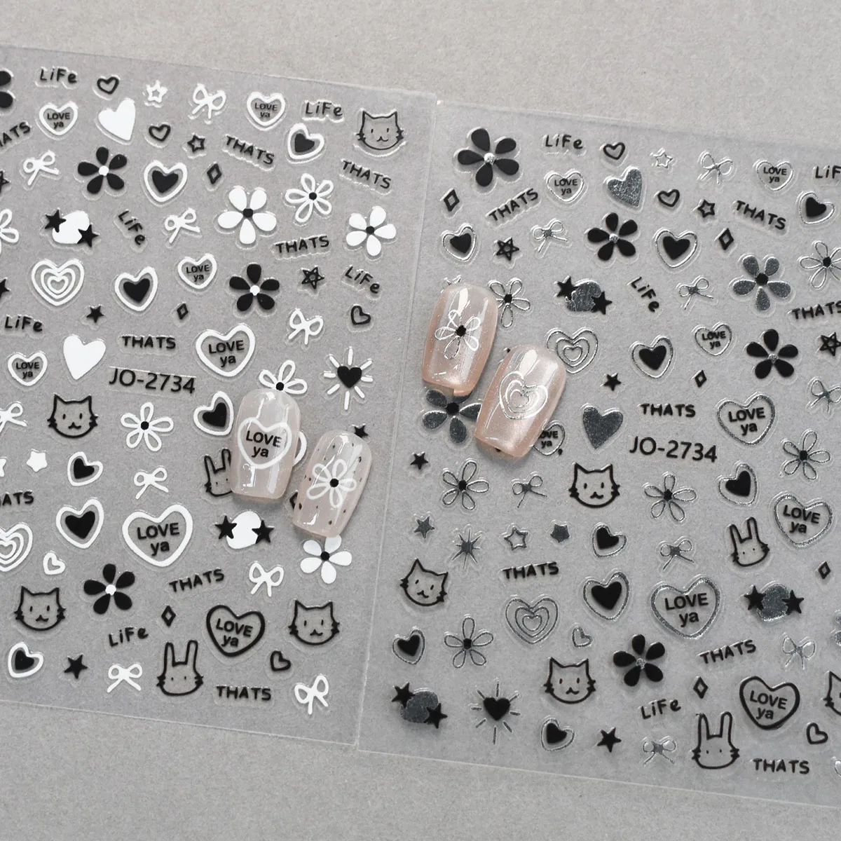 1pc Black Dog Cat Petals Flower Love Hearts Star Bowknot 3d Nail Stickers Nail Art Decals For Nails Tips Decorated Manicure