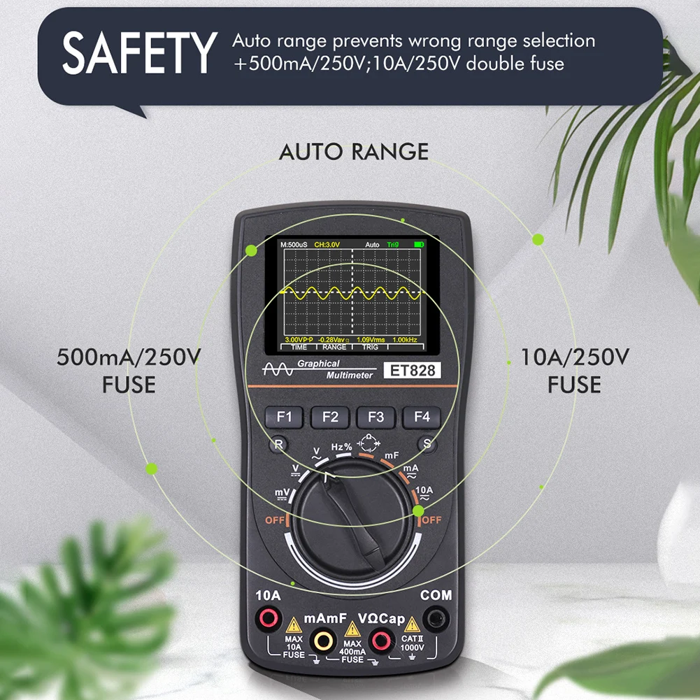 2 In 1 ET828 Smart Digital Multimeter 1MHz 2.5Msps Sampling Rate Oscilloscope 1MHz Bandwidth Sight Wave Meter 10A/250V