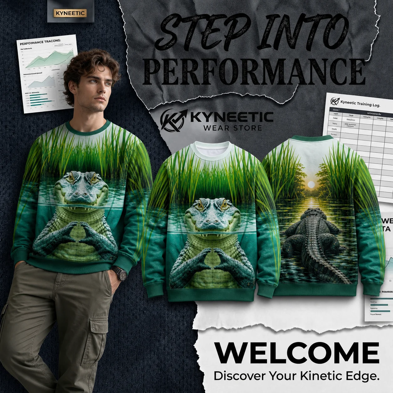 Funny Parent-Child Crocodile Alligator 3D Graphic Crewneck Sweatshirt Long Sleeve Pullover Tops Christmas Vacation Streetwears