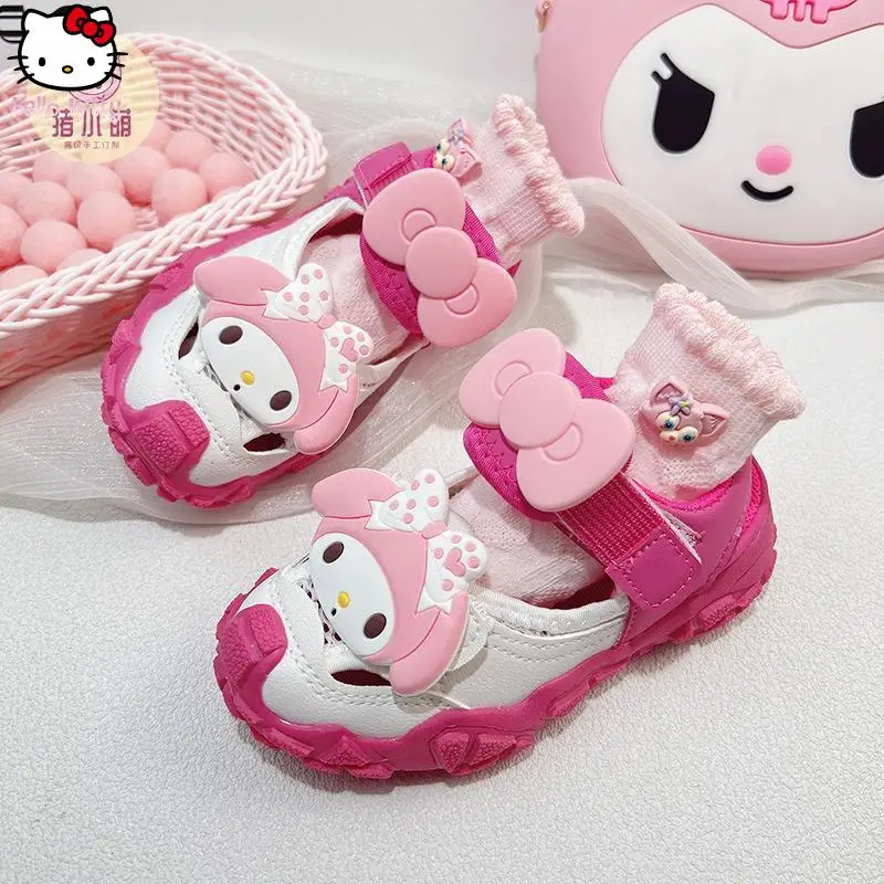

Сандалии My Melody Girl Sanrio с бантом Kawaii, летние аниме, новые спортивные пляжные туфли принцессы на мягкой подошве с героями мультфильмов, модная дышащая обувь