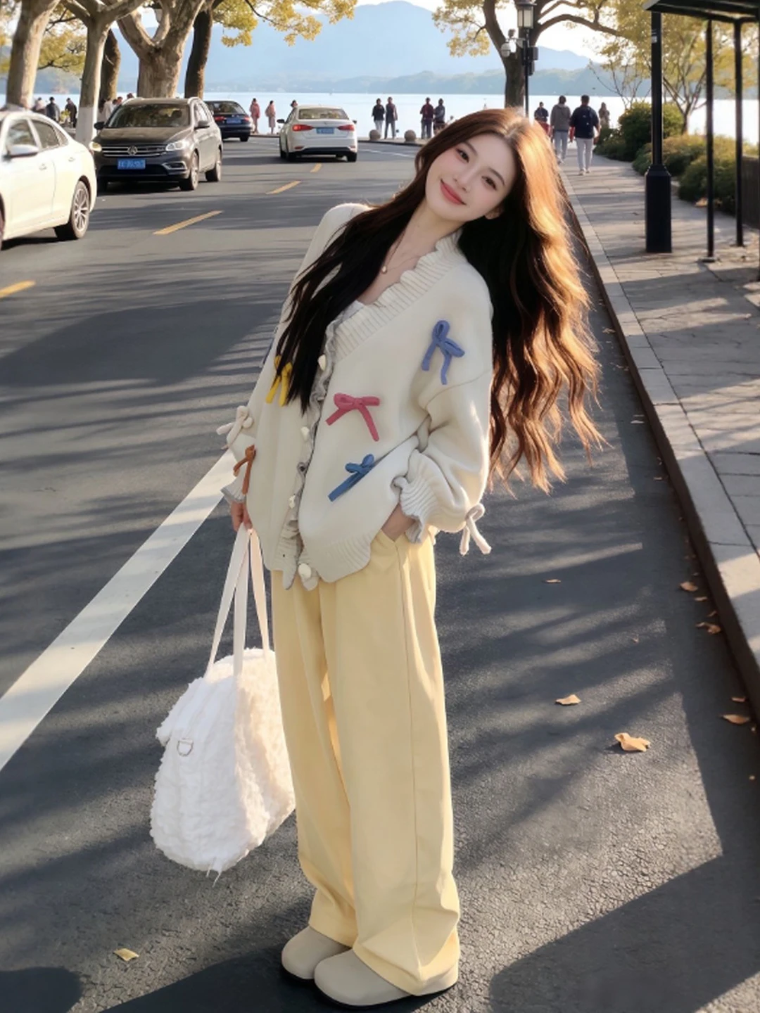 

Ladies V-Ne Knitwear Bow Tie Lazy Sle Spring Faion 2026 Long Sve Soft Fabric Comfortable Fit Casual Versatile Top