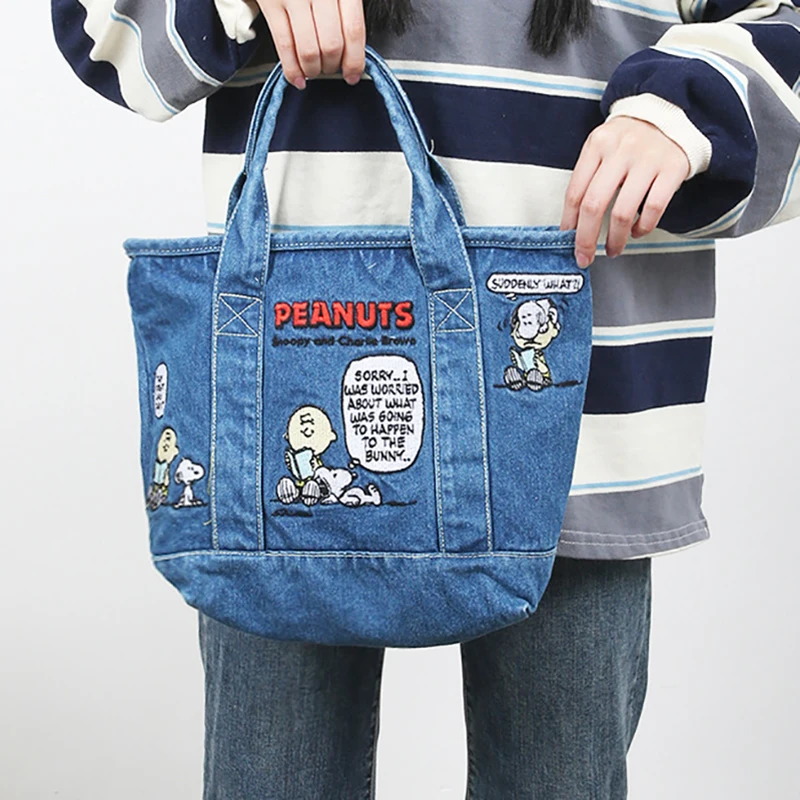 MINISO Disney Series Cute Cartoon Denim Embroidered Handbag Bento Bag Shopping Bag Lunch Box Bag Tote Bag