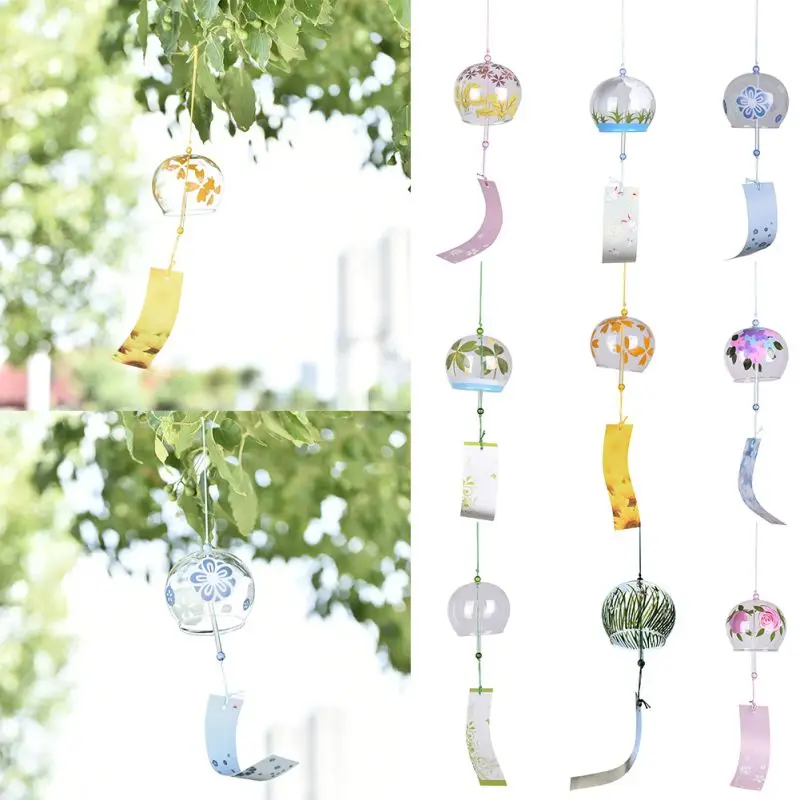 Japanese Wind Bell Handmade Wind Chimes Glass Furin Home Decors Cherry Blossom Pattern Spa Sakura Kitchen Office Decor