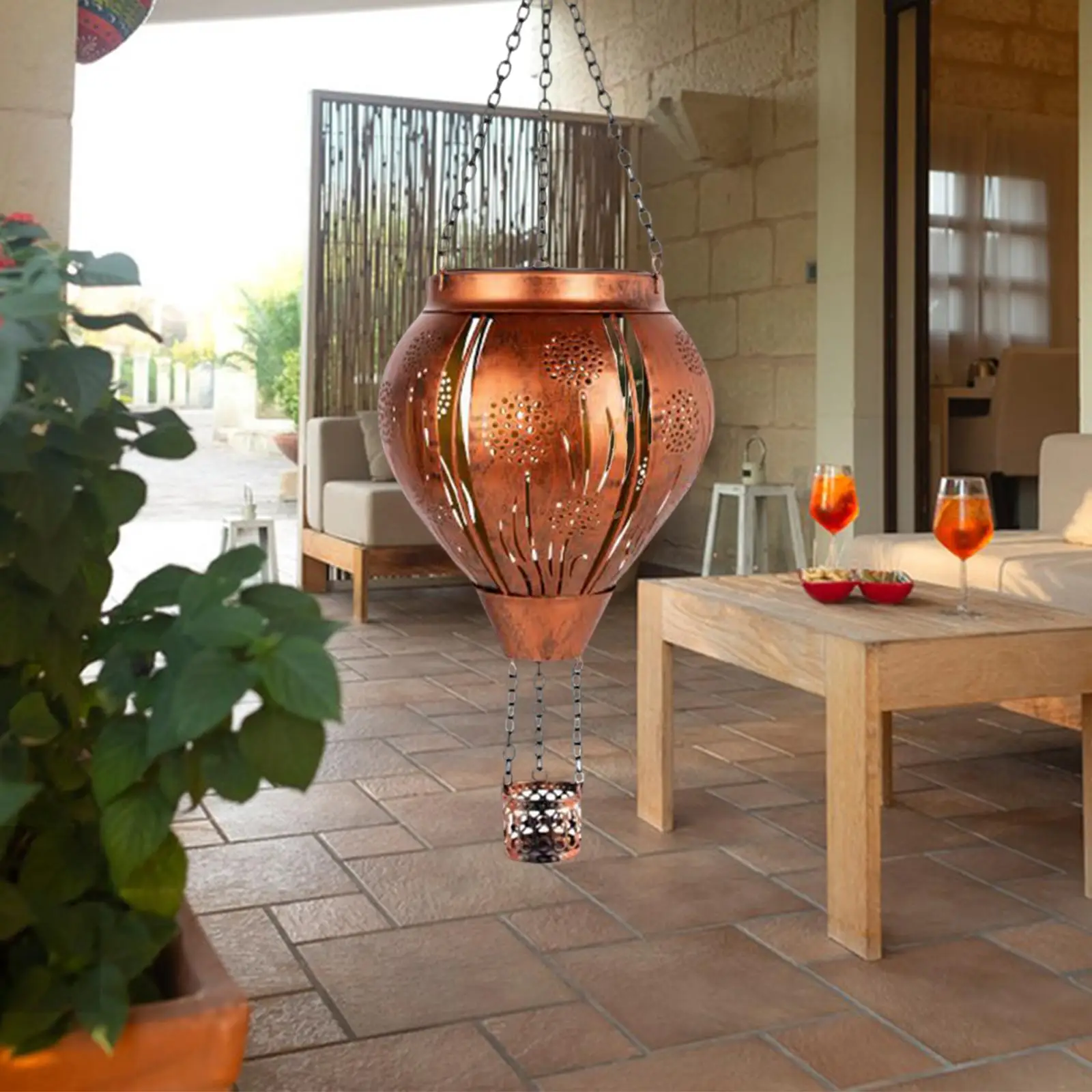 Solar Hanging Lantern Hollow Pattern Metal Solar Powered Light Outdoor Waterproof Garden Decor for Pathway and Patio