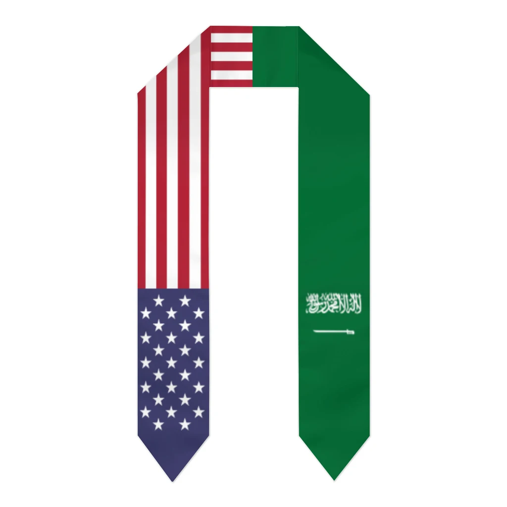 

Graduation Sash Saudi Arabia & USA United States Flag Stole Shawls Graduate Wraps Scraf International Student Pride Gifts