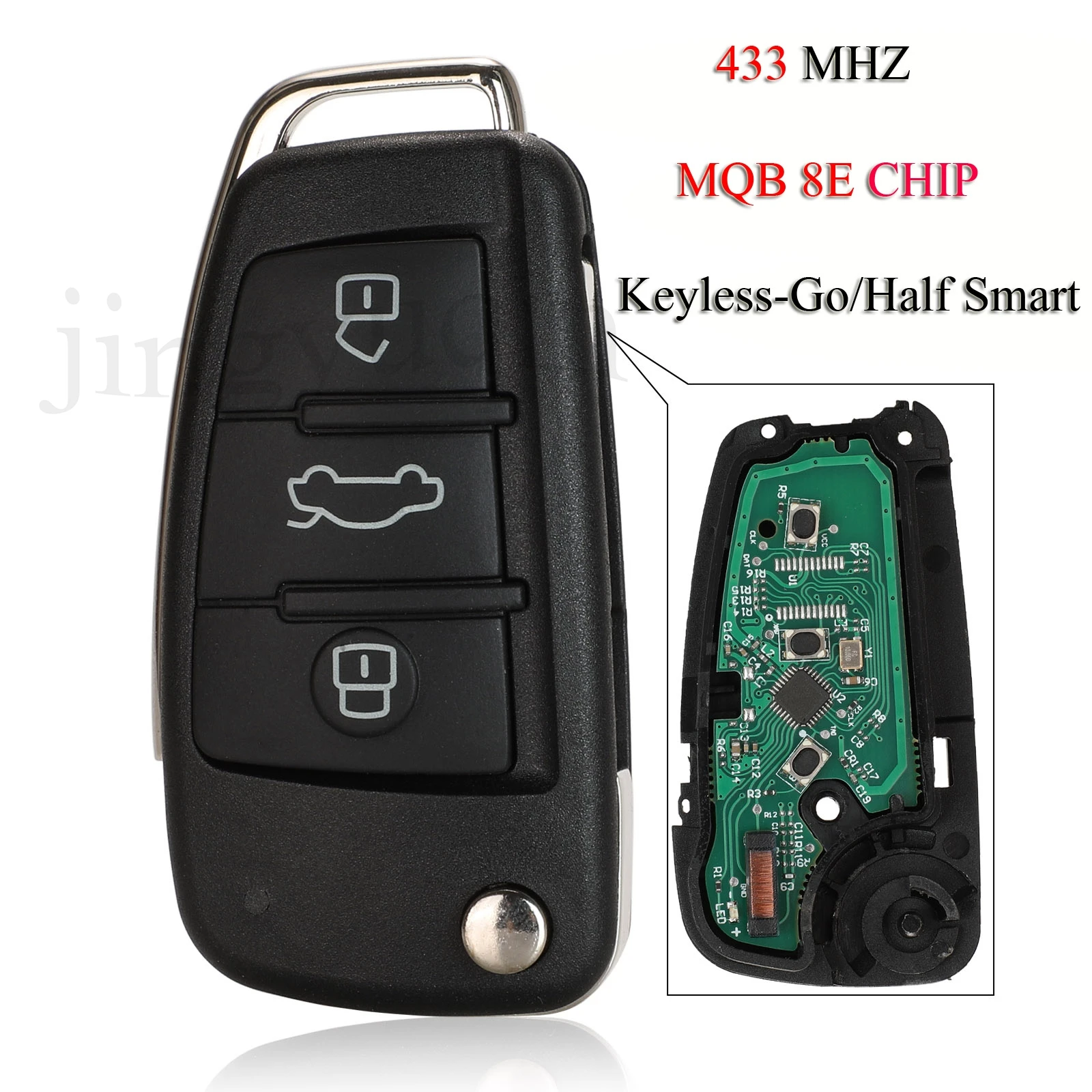 

jingyuqin 5PCS/Lot Folding Remote Car Key For Audi A3 S3 MQB 8E Chip 3Buttons 433MHZ Keyless-Go/Half-Smart Key