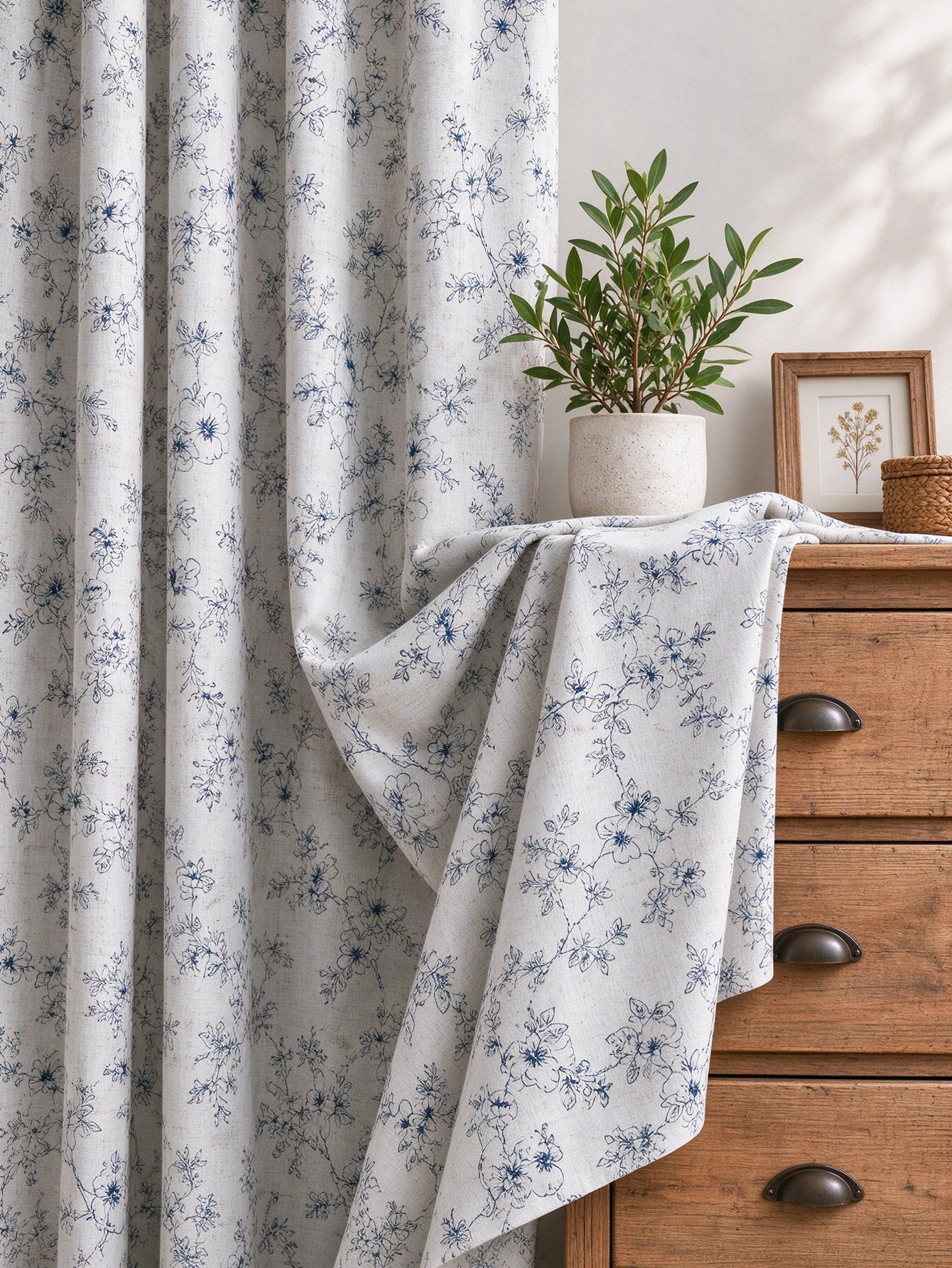 2pcs Blackout Curtains for Living Room, Vintage Floral Botanical Vine Print, Linen Look Fabric, Farmhouse French Country Style, 3-Layer Composite Fabric Thermal Insulated Privacy Drapes, Grommet Top, Machine Washable