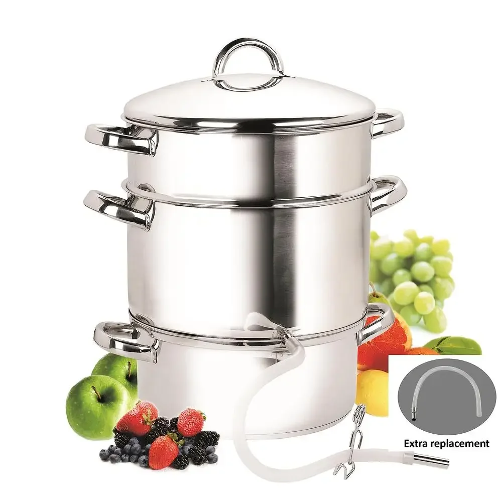 Stainless Steel Canning Juice Steamer Extractor 11 Quart with Cooking Pan Juice Pan Strainer Hose Clamp Vegetables Fruits