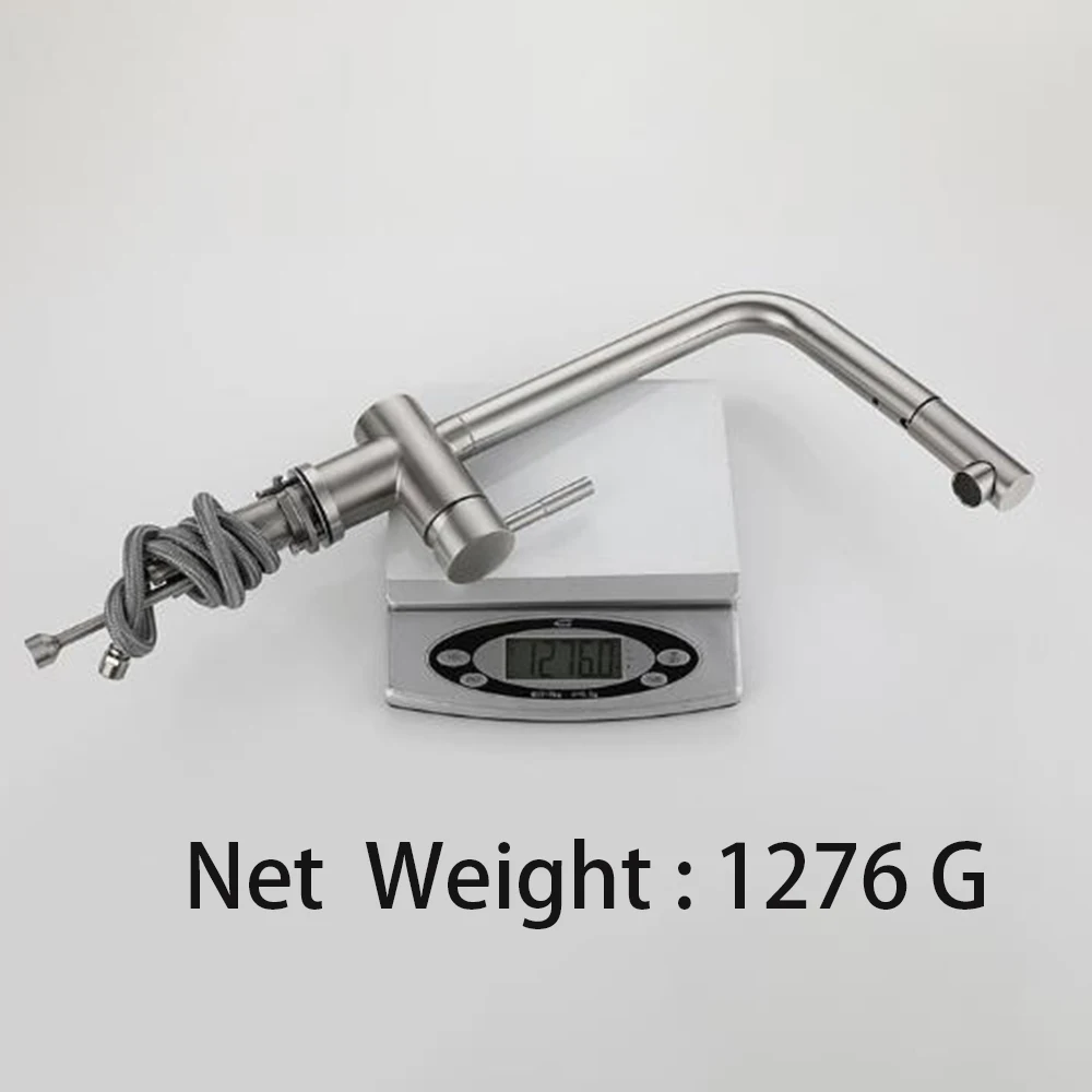 Kitchen Basin Faucet 304Stainless Steel Mixer water Cold& Hot 40 Cm Hoses Pull Out 360 Rotation Ceramic Valve Core Surface Brush