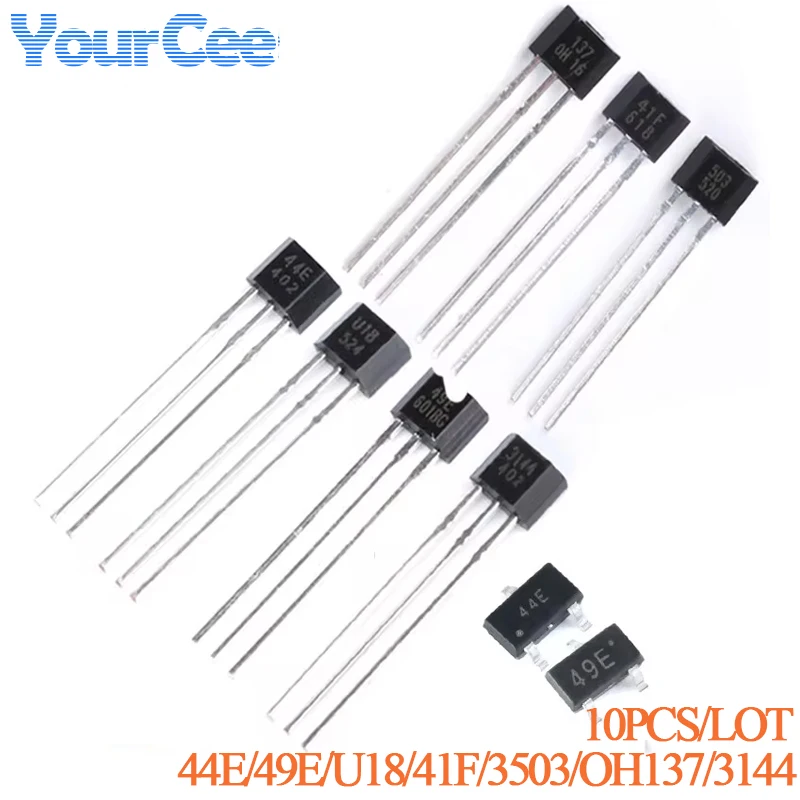 10pcs Hall Effect Sensor Switch A3144 44E U18 49E 41F 3503 OH137 Hall Element Brushless Electric Motor 44E 49E SMD High Sensitiv