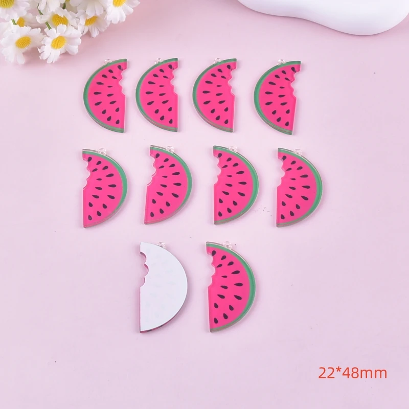 10pcs Left and Right Watermelons Acrylic Charms Pendant for Women DIY Jewelry Making
