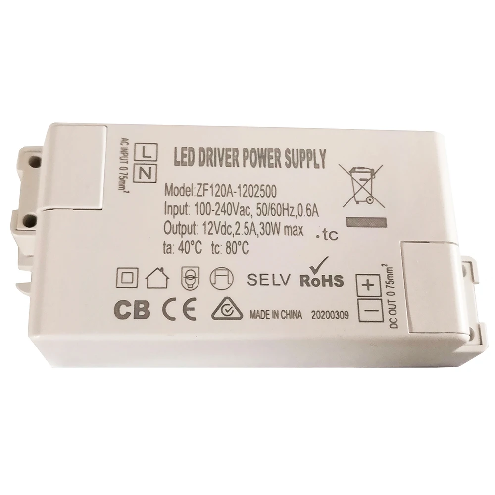 

TLD ZF120A-1202500 12VDC 30W Class 2 LED Driver AC/DC Adapter for Spotlights Constant Voltage