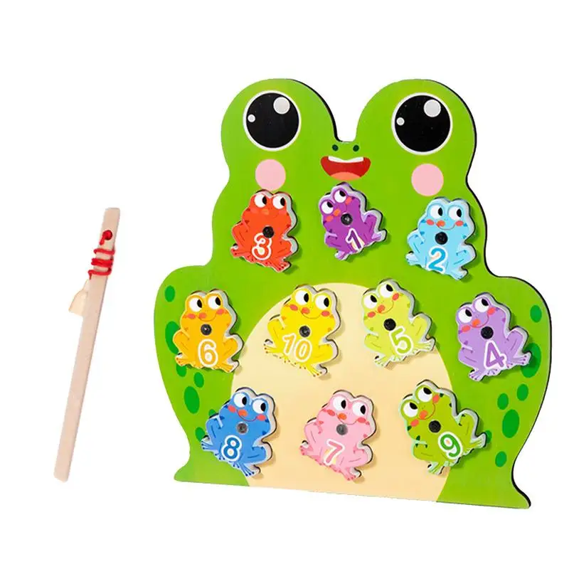 

Magnetic Fishing Game Frog Shape Cartoon Fishing Game Wooden Sorting Kids Toy Number Recognition Game Early Education Color