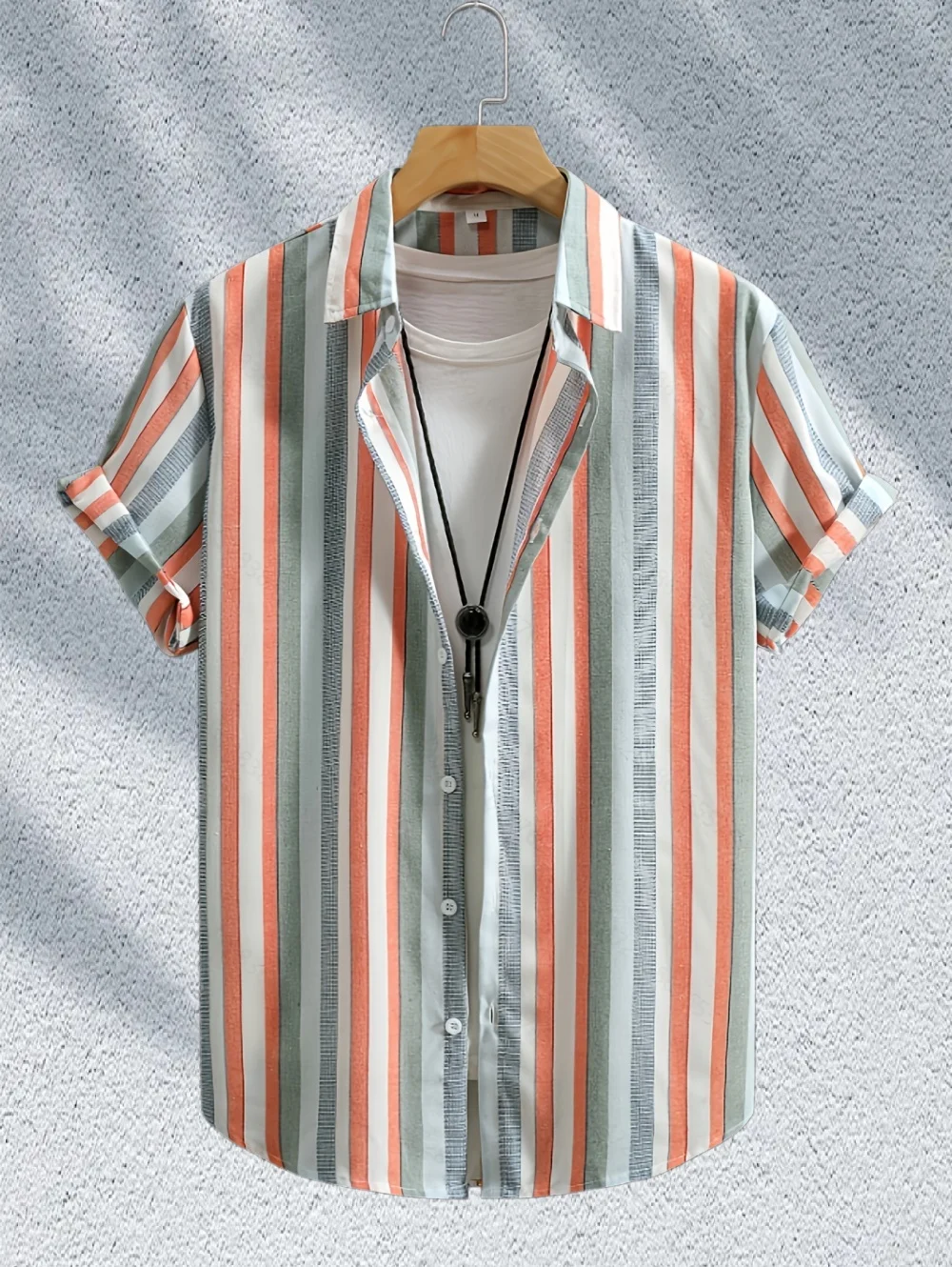 Men's Summer Loosetrendy Shirt Premium Vintage Lapel Striped Short Sleeve Button-Up Versatile Fit Shirts Daily Wear Male Clothes