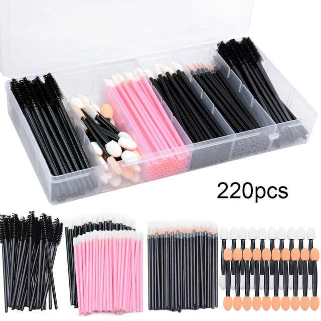 220 sztuk zestaw narzędzi do makijażu Case pędzel do brwi tusz do rzęs różdżki szminka pędzel do ust jednorazowy Eyeliner zestaw aplikatorów do cieni do powiek