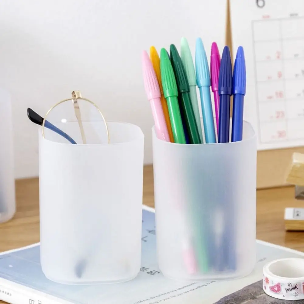 High Quality PP Pen Container Transparent Frosted Desktop Storage Box Stationery Supplies Multifunctional Pen Box