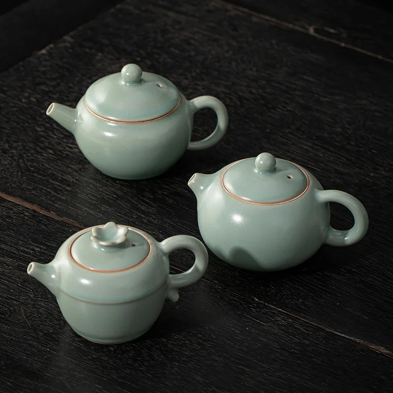 Ru Ware Teapot Single Xi Shi Pot Gracked Glaze Supportable Set Household Ru-Porcelain Azure Gift Box