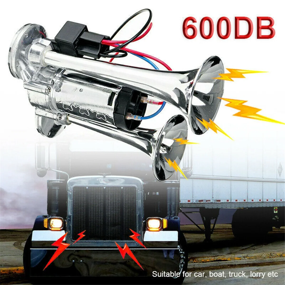 แตรไฟฟ้า12V 600Db แตรคู่แตรรถวาล์วน้ำไฟฟ้าแตรปั๊มลมไฟฟ้าสำหรับรถยนต์เรือรถบรรทุก