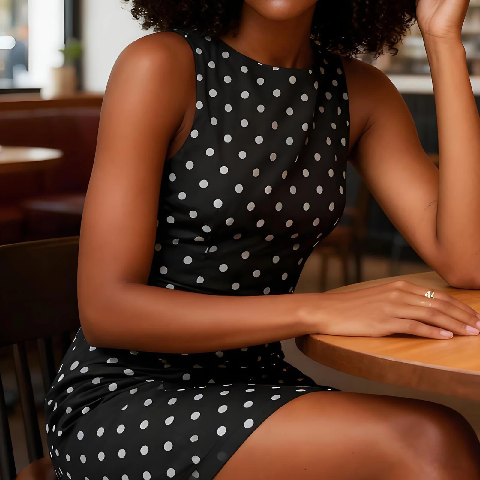 Robe d'été pour femmes, élégante, sans manches, col rond, imprimé à pois, robe à nouer dans le dos