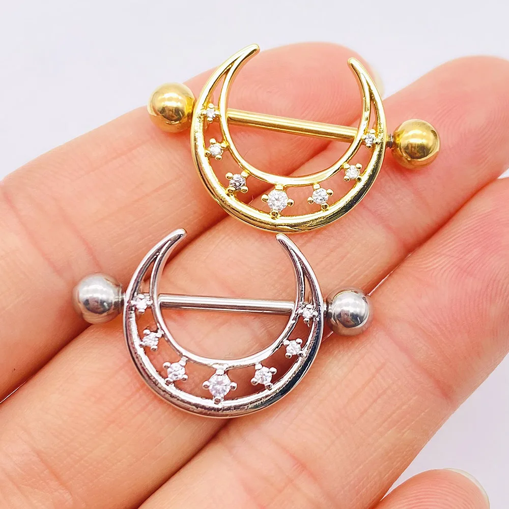 1PC Sexy Moon Nipple Rings Stainless Steel Tongue Barbell Nail Ear Bone Stud Nipple Piercing Body Jewelry for Women