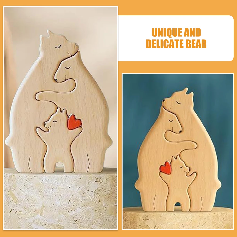 

Wooden DIY Mother Child Bear Set Decor Statue Figurine Pine Wood Animal Craft Wood Bear Statue Home Decor
