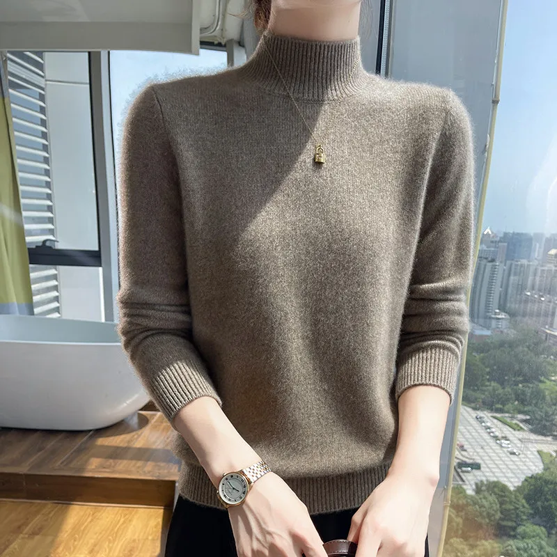 

MEELEX Women Half High Collar 100% Cashmere Sweater Autumn Winter Casual Elegant Pullover Woman Knit Base Shirt Thick Warm Top