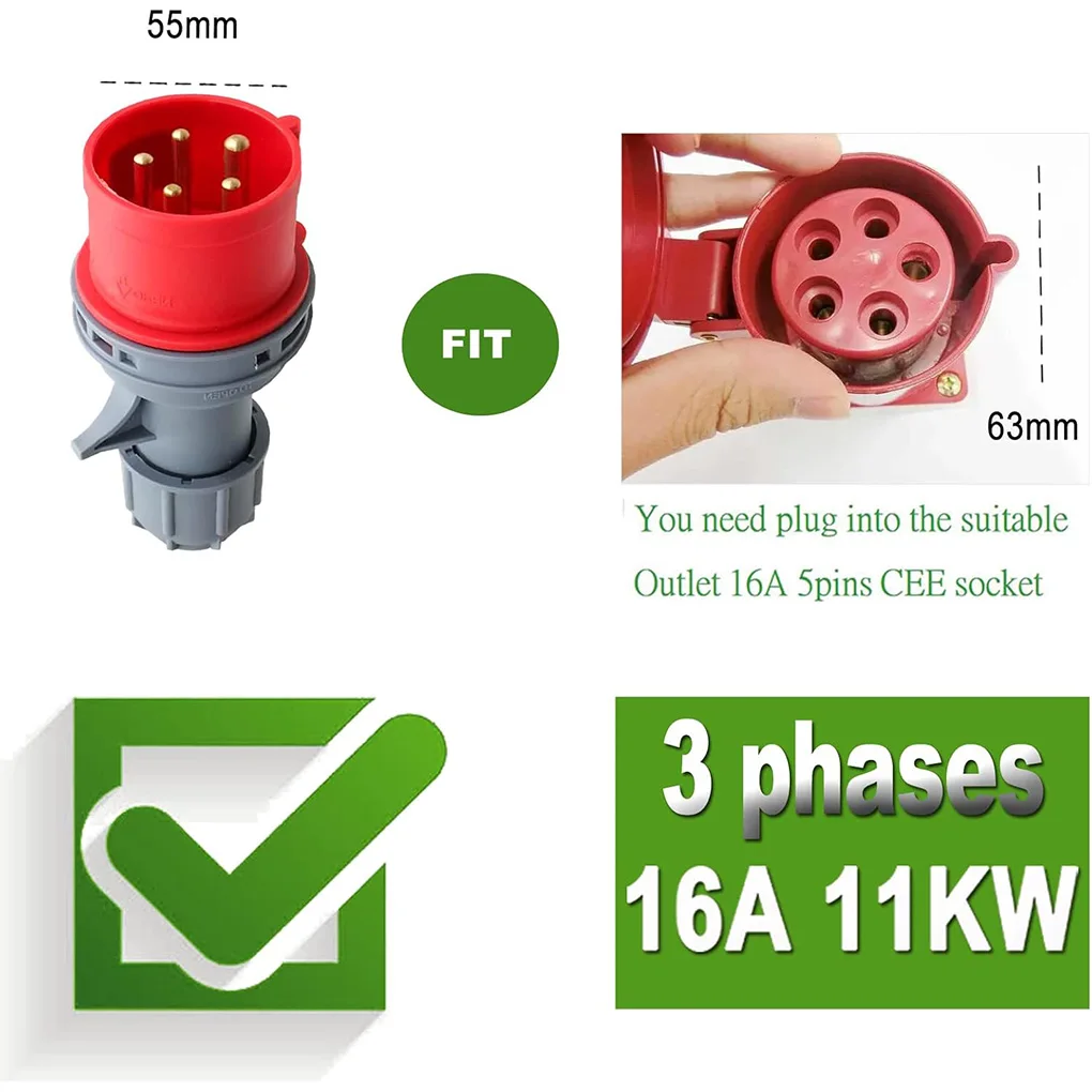 Type 2 11 KW 16A Electric Car Portable Charger 3Phase EVSE Charging CEE Plug Electric Car Charger Wallbox IEC 62196
