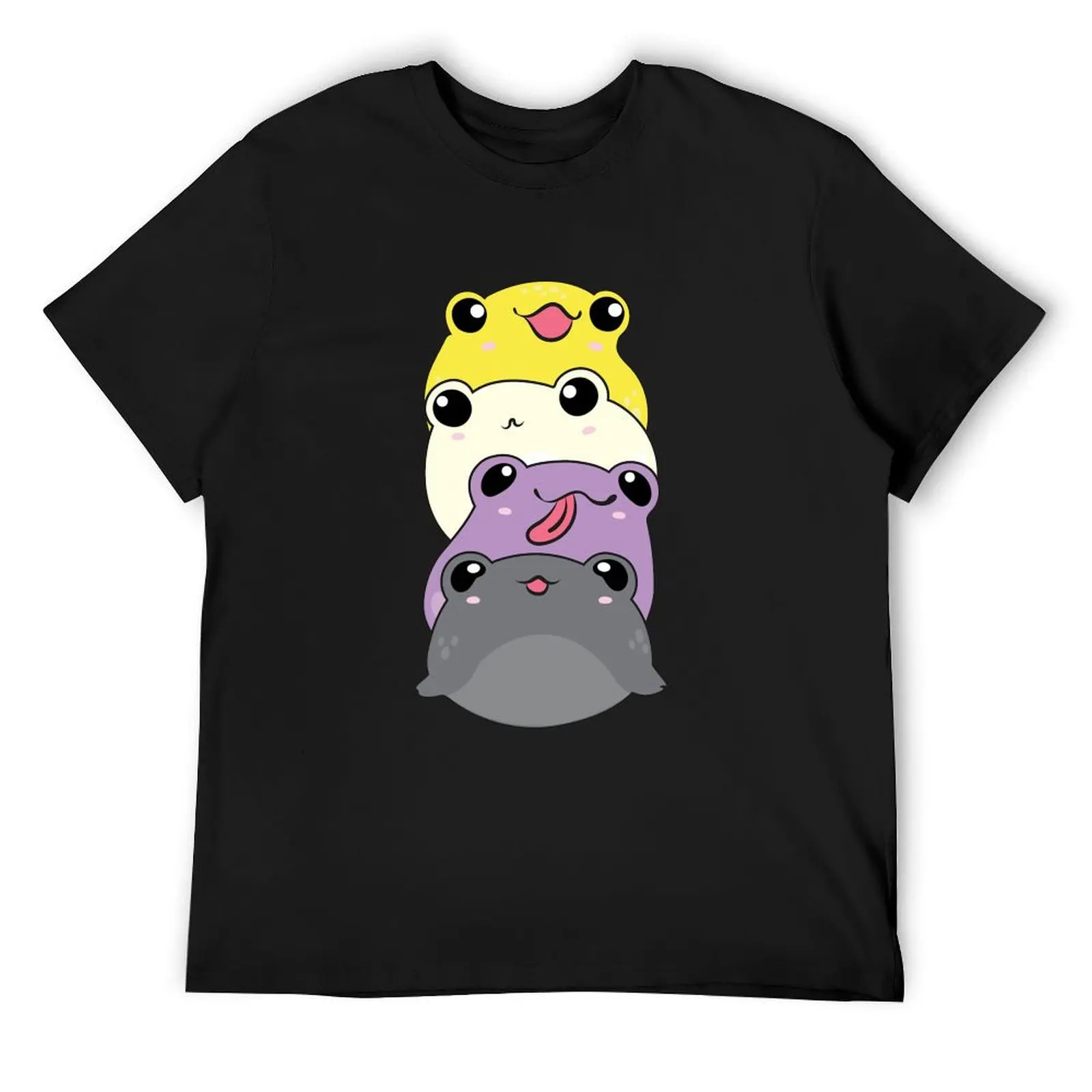 Nonbinary Pride Frog - Cute Kawaii Aesthetic Frog - Subtle Non-Binary Enby NB Pride Flag Colors Frog Pile T-Shirt